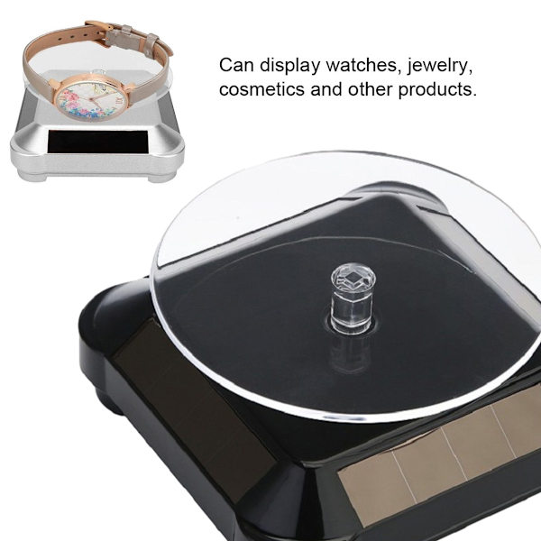 Solcelled Display Stativ Drejeskive, Batteri Dobbelt Brugt Roterende Display til Smykker Spinner Ur Hobby Samling Hylde - Sort