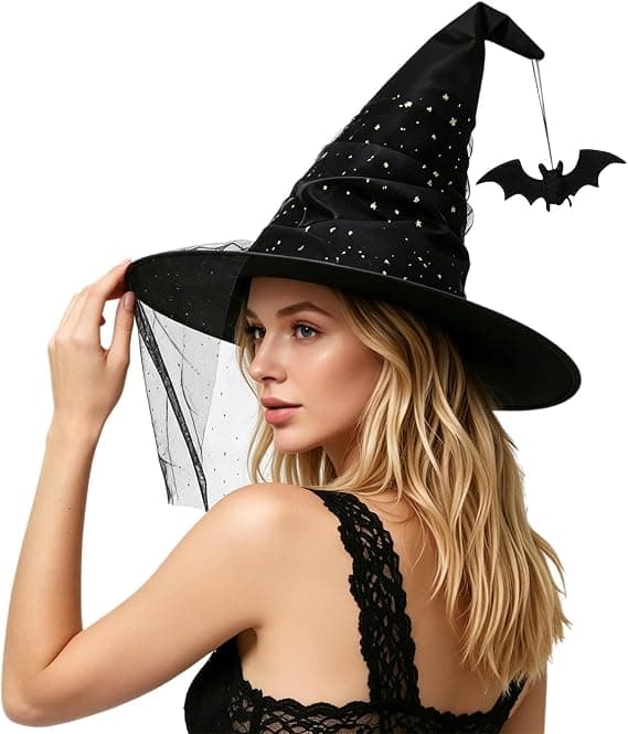 Halloween COS Trollkarl/Häxhatt, Maskeradbal och Rollspelsfester, Fladdermushänge och Stjärntyll Häxhatt