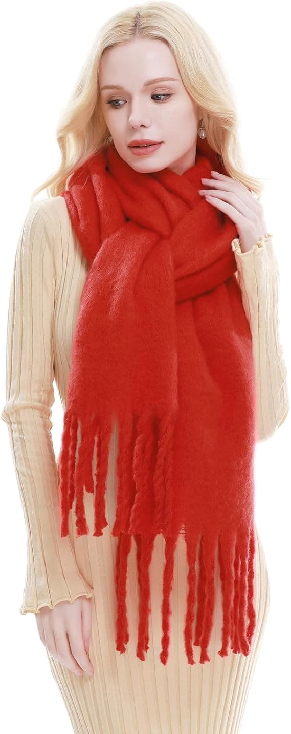 Stort Skjerf for Kvinner Vinter Varmt Tykt Skjerf Oversized Teppe Skjerf LT01 Red