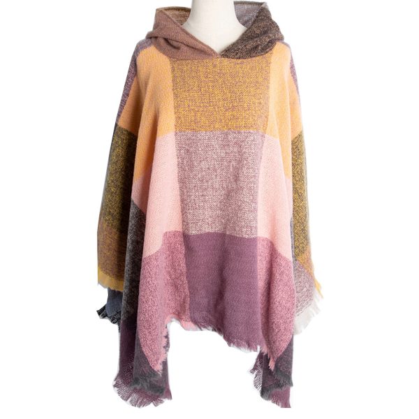 Kvinnors Rutig Huva Cape Sjal Filt Poncho Hoodie Cape