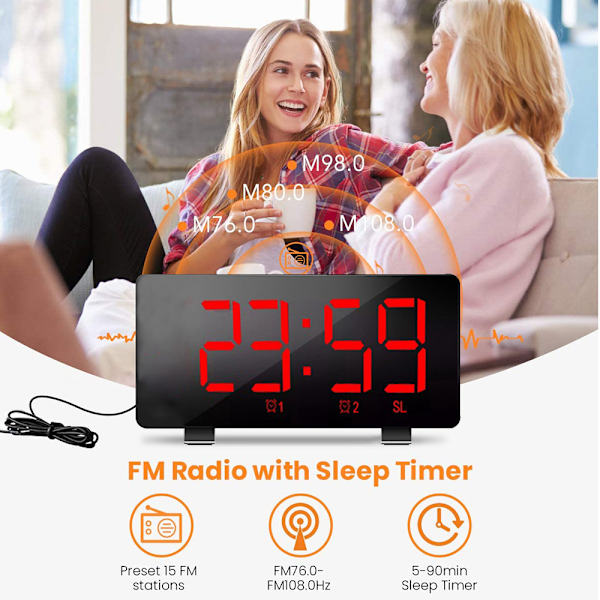 Digital vekkerklokke, vekkerklokker for soverom med FM-radio