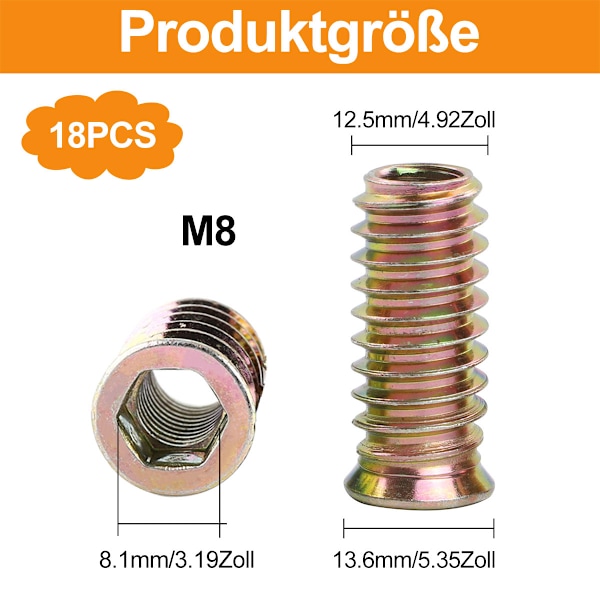 18 kpl kuusiokolo-muttereita ulkohampailla - M8 * 25