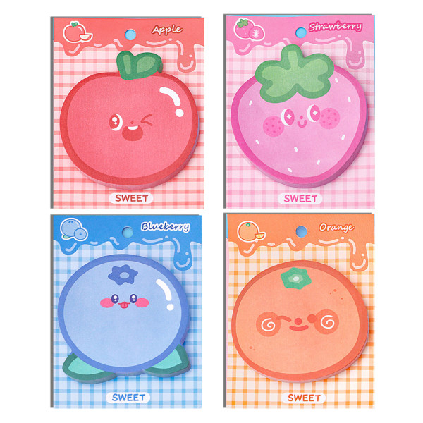 4 sets of cute fruit sticky notes, student stationery, message notes (30 pieces per set)