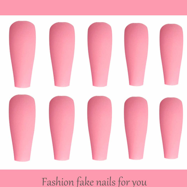 Super Lange Matte Tryk-På Negle Kiste Ballerina Solid Falske Negle Akryl Kunstige Negle Falske Negle Spidser til Kvinder og Piger 24Pcs (Hvid)