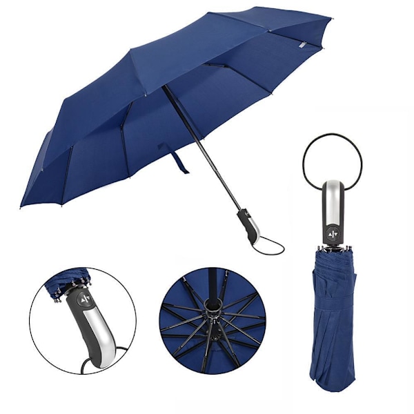 Stormssikker paraply med fuld glasfiber, automatisk, unisex, stabil, stor L-XXL