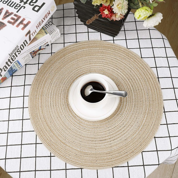 Bordsdukning med Stil: 35 cm Flätad Design Runda Bordstabletter, Färgbeständiga Tvättbara Presenter För Födelsedagsfester Och Picknickar