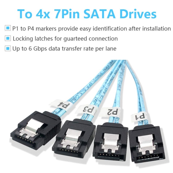 Mini SAS 36-nastainen (SFF-8087) urosliitin 4 SATA 7-nastaiseen naarasliittimeen kaapeli