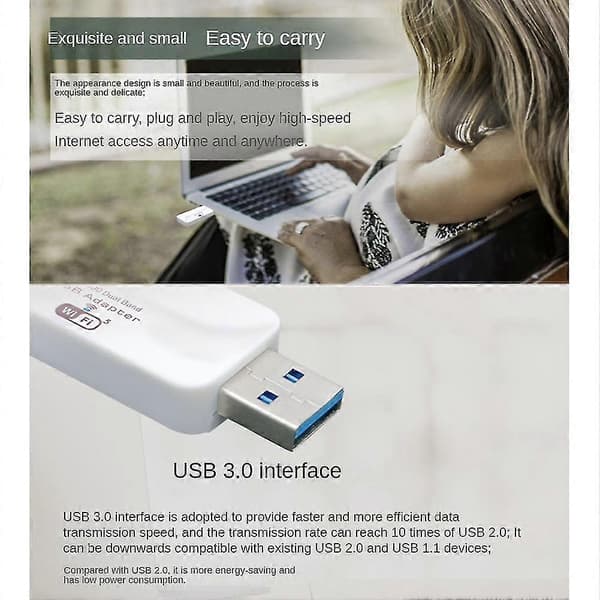 Mini USB Wifi -sovitin 2.4g/5 G Wifi -verkkokortti 1300mbps Antenni Langaton Ac Wifi -sovitin