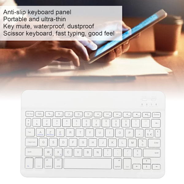 10in trådlöst tangentbord Slim Vattentät Saxstil Trådlöst Bluetooth Franska AZERT Tangentbord för surfplatta Telefon Dator Vit