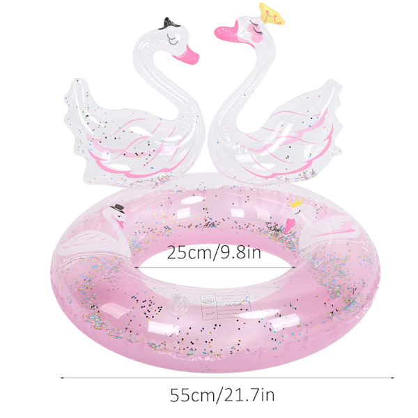 Barn Dubbel Svan Simring Flicka Uppblåsbar Glitter Pool PVC Flytrör Rosa70#