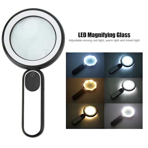 Forstørrelsesglas LED 10X Forstørrelse Lupe Justerbar til Læsning Observation