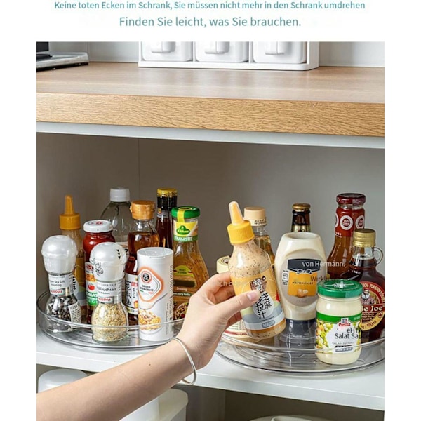 Lazy Susan Organizer för köksskafferi, kylskåp, skåp, Premiumkvalitetsplast, Klar Lazy Susan, Runda släta kanter för säkerhet, 360° roterande