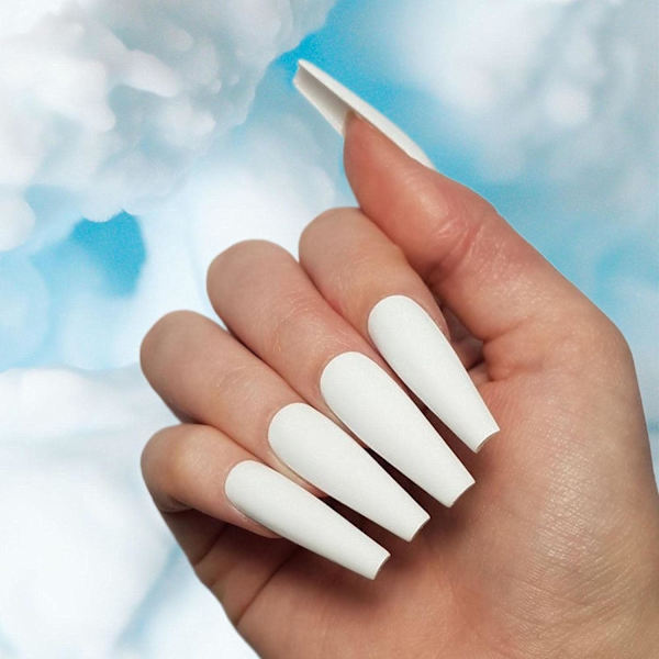 Florry Coffin Extra Long Fake Nails Ballerina Press on Nails Matte Acrylic Nails for Women and Girls 24Pcs (Black)