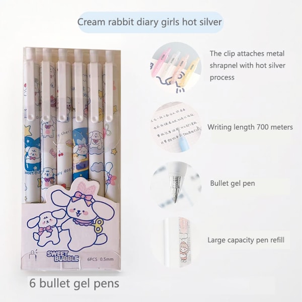Søde Kuglepenne Sort Blæk, 0,5 mm Gelpenne Nice Kawaii Kontor Skole