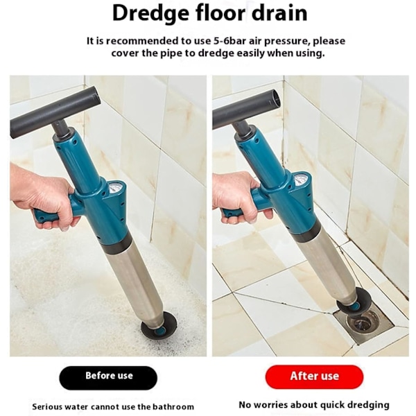 Avloppsrensare, Toalettrensare, Toalettplunger med Visuell Lufttrycksmätare, Lämplig för Badrum, Toalett, Handfat, Kök
