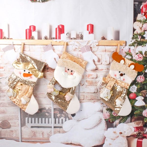 Jultraditionen fortsätter, stora julstrumpor med stor öppning, 3D-mönster, högkvalitativt polyestermaterial, idealiska för familjesammankomster &