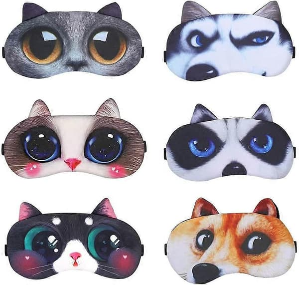 6-pack ögonmask, sovmask, djurmask, ögonmask, mjuk sovmask, 6 olika utföranden