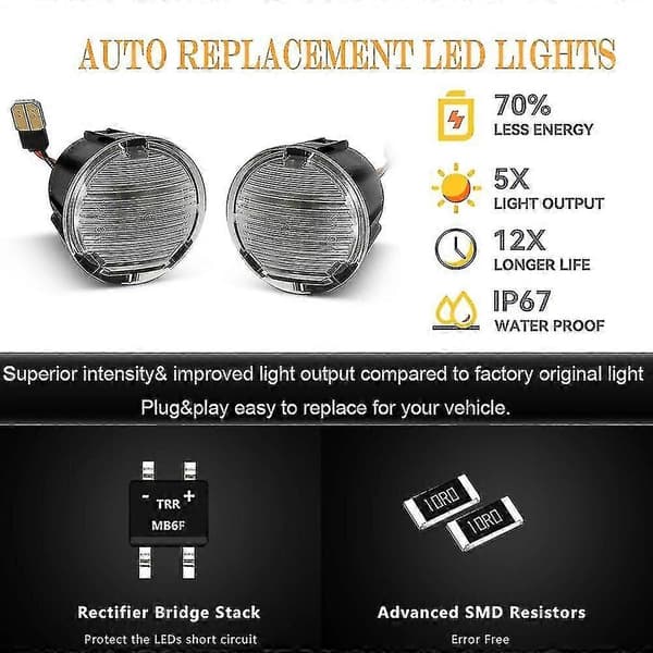 2 stk. hvite LED-lys for bagasjeromsluke til Jeep Commander, Grand Cherokee, Chrysler PT Cruiser og Dodge