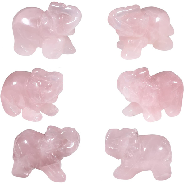 Rosekvarts Elefant Lommestatuette Køkkenbeskytter Helbredende Figur
