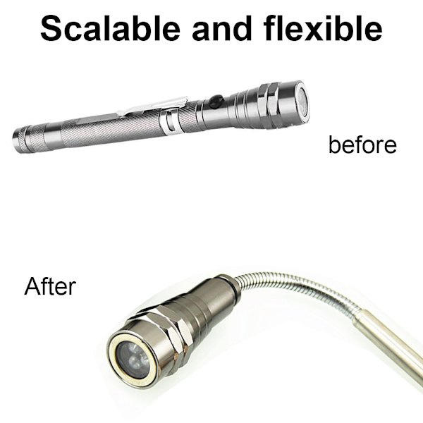 Bärbar LED Teleskopisk Flexibel Extensibel LED Ficklampa