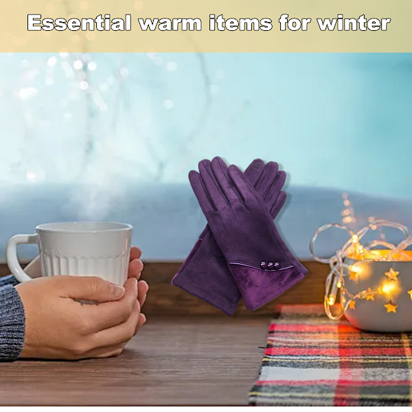 Varme vinterhandsker til kvinder med følsomme touchscreen-fingre, efterår/vinter plus ruskindshandsker