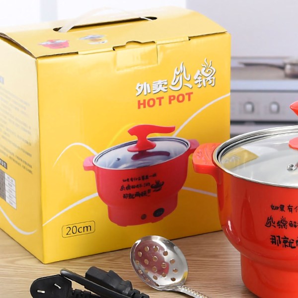 Elektrisk kokgryta 1,8L 400 till 800W Rostfritt stål inner vägg 2 lägen Överhettningsskydd Elektrisk spis Röd