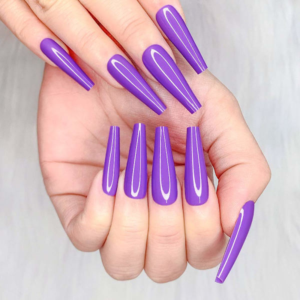 24 stk. Dyb Nude Ren Farve Ballerina Lang Kiste Glansende Falske Negle Tryk på Negle Falske Spidser Manicure til Kvinder og Piger