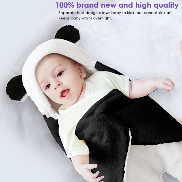 Söt Panda Design Babyfilt, Andningsbar Inslagning för Nyfödda, Allergivänlig Kashmirblandning, Justerbar för 0-6 Månader, Multifunktionell i Svart