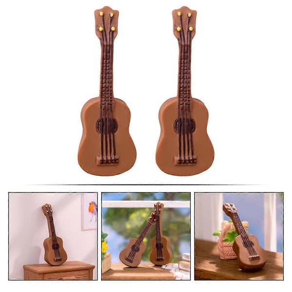8 stk. miniatyrgitarer, minimusikkinstrument, miniatyrdukkehus, harpiks gitarmodell dekor