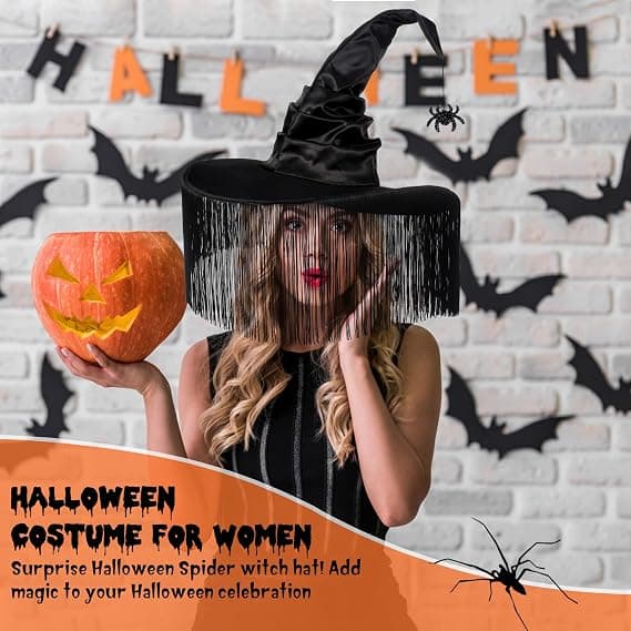 Halloween COS Trollmann/Heksehatt, Maskeradeball og Rollespillfester, Svart Edderkopp Dusk Buet-Brems Hatt