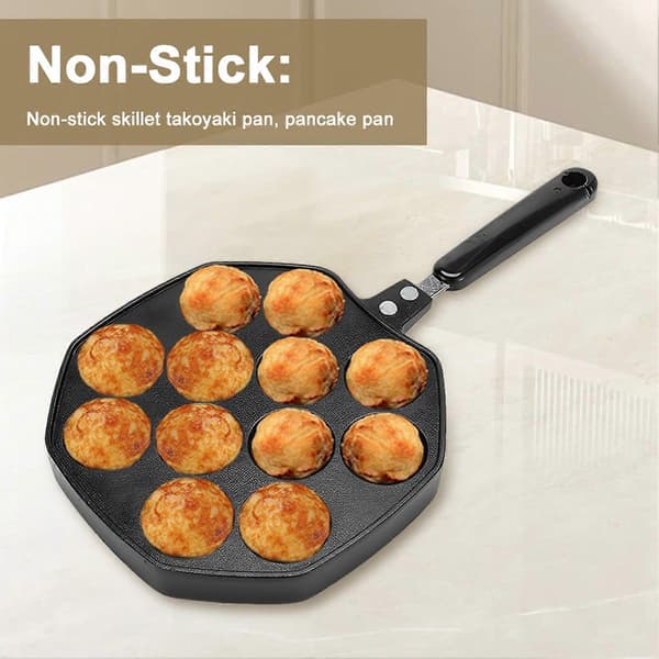Takoyaki Grillpande Plade 12 Huller Non-Stick Madlavningsgrill Bagepande Blækspruttebold Bageplade til Blækspruttebolde Pandekager