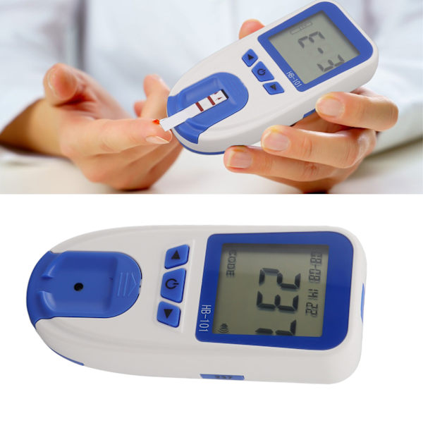 Hjemme-hæmoglobin-testmeter-analysator Hæmoglobin-testsæt med blodprøvetager Blodopsamlingsnål Testpapirer Model HB 101