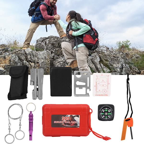 Utomhus överlevnad nödutrustning kit camping vandring självhjälp verktyg låda pack