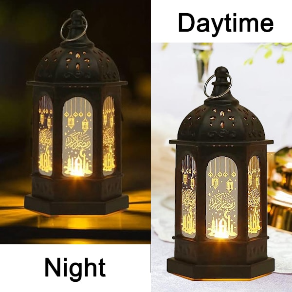 Ramadan-lykter med LED-lys, Eid Mubarak-lykter, Ramadan-gaver til barn, Ramadan-dekorasjoner til hjemmet, bord, vegg, Eid-senterstykker, dekor