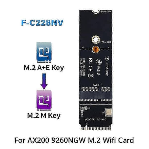 Trådlös M.2 A+E Key-kortplats till M.2 M Key Wifi Bluetooth-adapter för AX200 9260 Bcm94352Z-kort NVMe PC