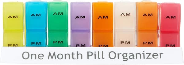 1 månads pillerdispenser tablettboxorganisatör 2 tydligt märkta fack