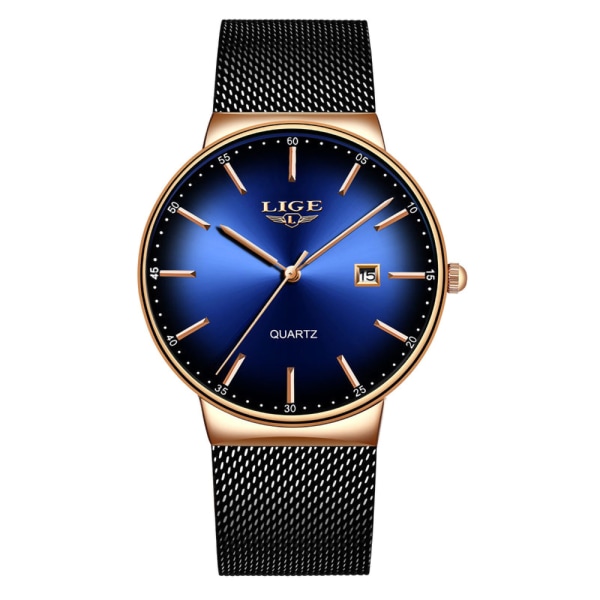 Klocka Herrar Tunn Vattentät Rostfritt Stål Mesh Mode Minimalistisk Analog Kvarts Armbandsur Herr