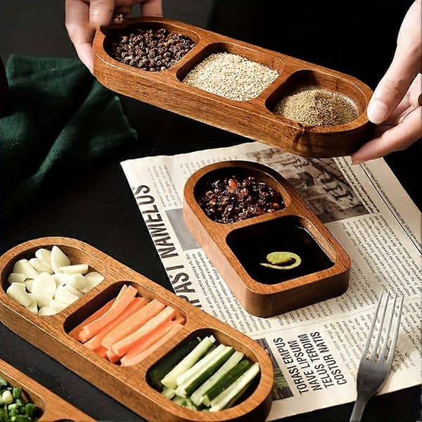 Rektangulär bricka i massivt trä, serveringsbricka för kryddor, frukost, sushi, bröd, efterrätt och sås, köksbricka modell A