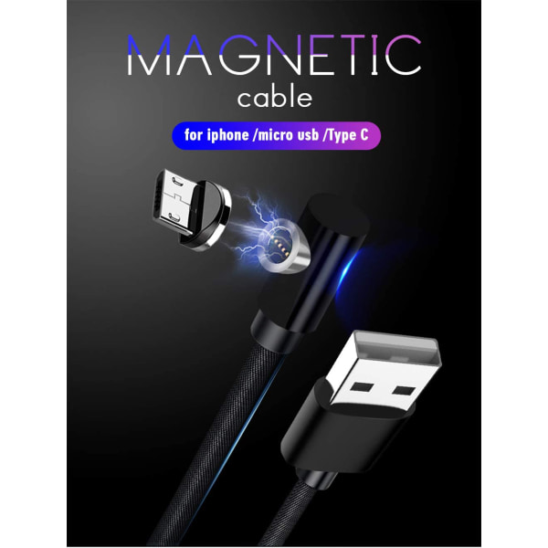 Magnetisk kabel, 3 i 1 L formad nylon USB snabbladdning