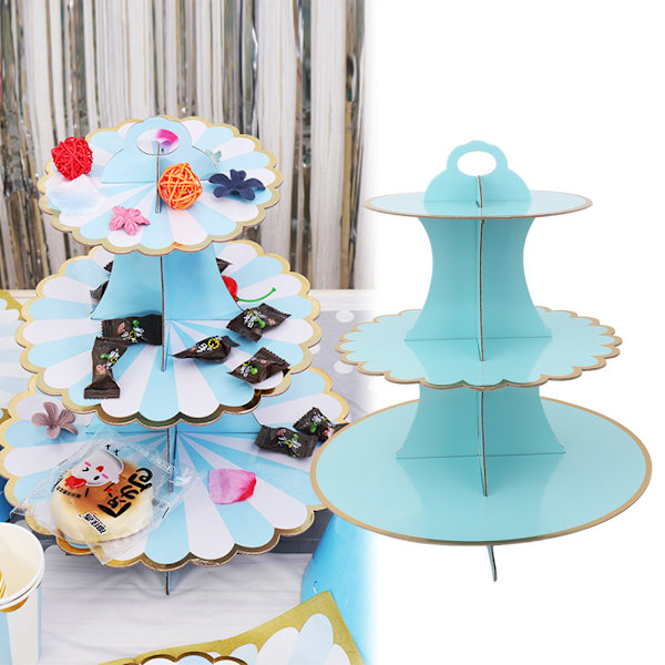 Elegant 3-vånings Cupcake-ställ, Återanvändbart konditoriställ för födelsedagsbröllop, Dekorativt dessertställ i kartong med klassiskt blommönster
