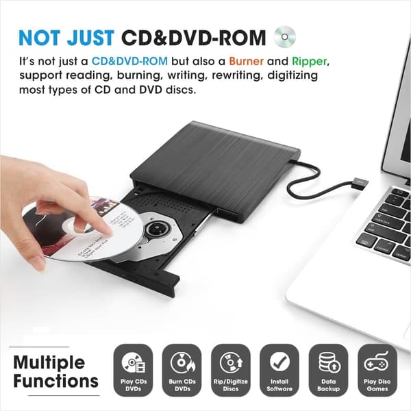 Ekstern CD DVD +/-RW Drev USB 3.0 Bærbar USB DVD/CD ROM Brænder Optisk Drev Afspiller Læser Skriver Laptop Desktop Computer, Mac MacBook Pro/Air,