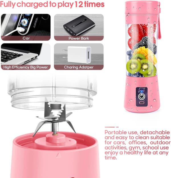 Bærbar Smoothie Blender, Personlig Blender med 6 3D-blade, USB