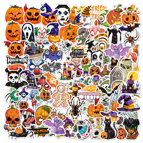 100 kpl Halloween-kurpitsateematiikkaa tarroja, vinyyliä, vedenkestäviä