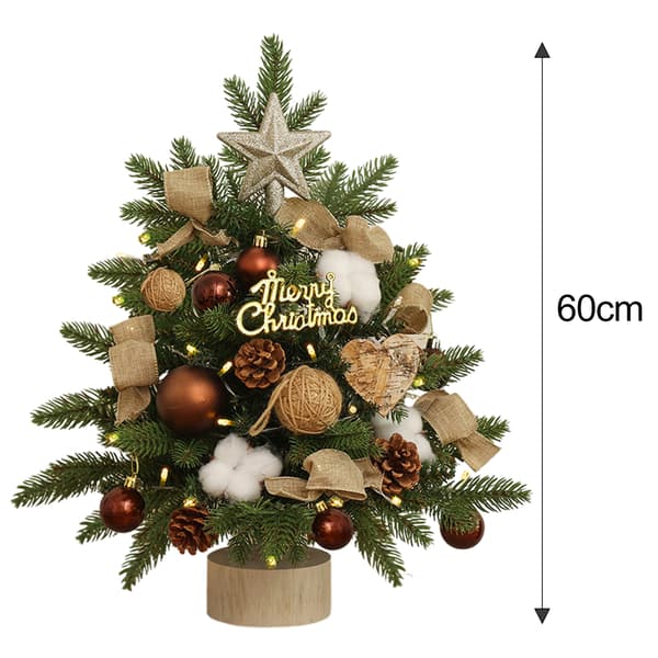 Små kunstige juletræer, mini juletræ til bordplade, pynt til skrivebord med lys til jul