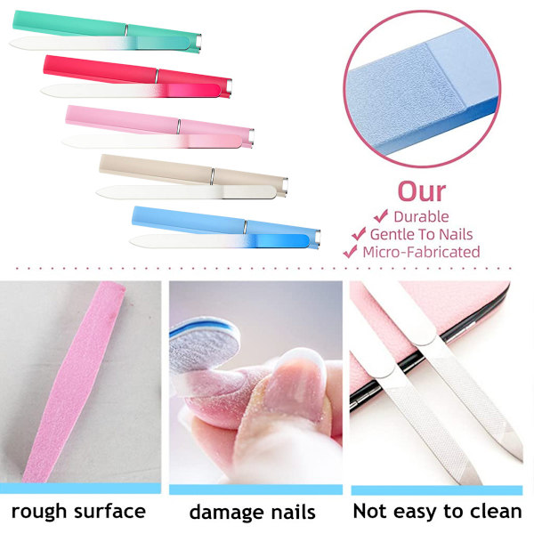 5 Stykker Glas Neglefil Krystal Neglefiler Dobbeltsidede Fingerneglefiler Manicure Fingerneglefiler med Etuier til Manicure Neglepleje
