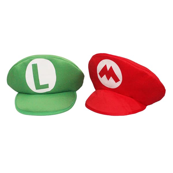 2 gröna och röda Mario rollspelsmössor, skummössor, vuxen Hallow