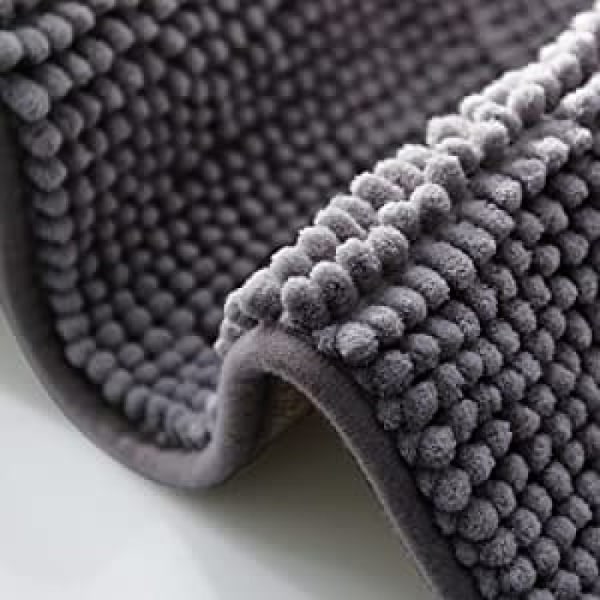 Skridsikker bademåtte 50x80cm mikrofiber chenille tæppe til badeværelse grå