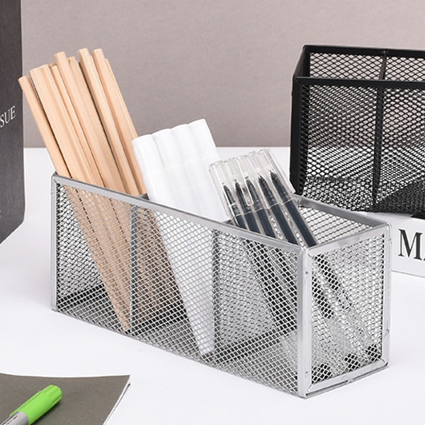 Blyantsholder, Sort Mesh Pen Organizer Opbevaringskurv med 3