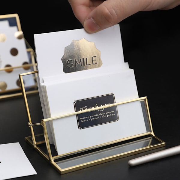 Glas Visitkort Holder Stativ Guld Kontor Navnekort Display Visitkort Organizer Opbevaring, 11*7*6.5cm