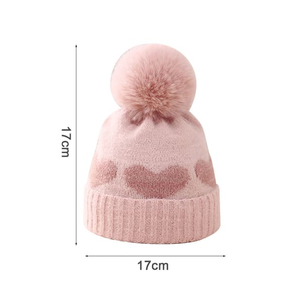 Vinterhue til småbørn Pigehue Dobbeltstrikket vinter Pom hue til børn Pink
